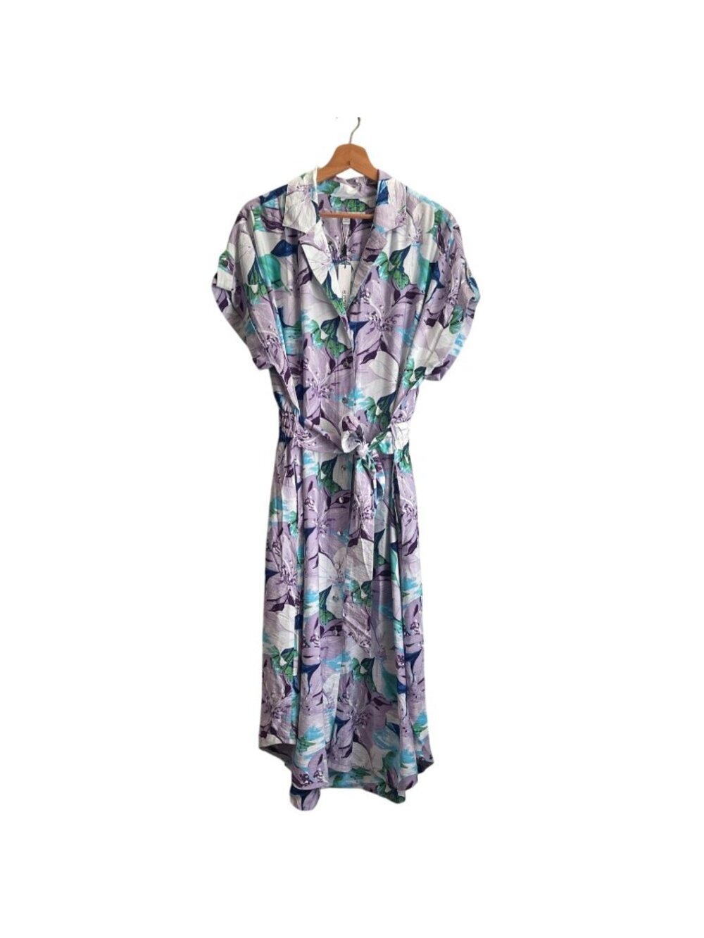 Chicos Women Midi Dress Size XL Floral Belted Shirtdress Tropical Boho Resort - Picture 2 of 16